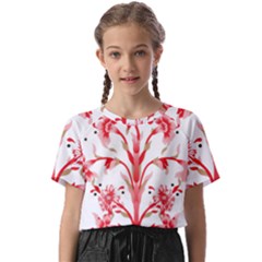 A Drawing Of A Red Flower And Leaves On A White Background Kids  Basic T-shirt by catchydesignhill