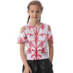 A Drawing Of A Red Flower And Leaves On A White Background Kids  Butterfly Cutout T-shirt by catchydesignhill