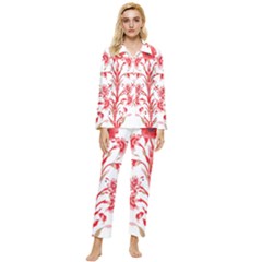 A Drawing Of A Red Flower And Leaves On A White Background Womens  Long Sleeve Velvet Pocket Pajamas Set by catchydesignhill