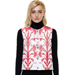 A Drawing Of A Red Flower And Leaves On A White Background Women s Button Up Puffer Vest