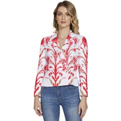 A Drawing Of A Red Flower And Leaves On A White Background Women s Long Sleeve Revers Collar Cropped Jacket by catchydesignhill