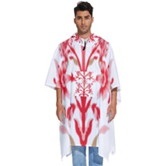 A Drawing Of A Red Flower And Leaves On A White Background Men s Hooded Rain Ponchos by catchydesignhill