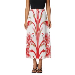 A Drawing Of A Red Flower And Leaves On A White Background Classic Midi Chiffon Skirt by catchydesignhill