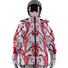 A Drawing Of A Red Flower And Leaves On A White Background Women s Zip Ski And Snowboard Waterproof Breathable Jacket