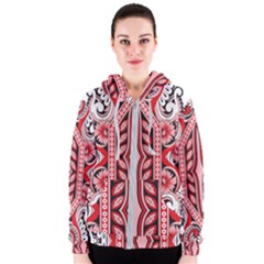 A Design Of A Red And White Pattern Women s Zipper Hoodie