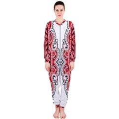 A Design Of A Red And White Pattern Onepiece Jumpsuit (ladies)