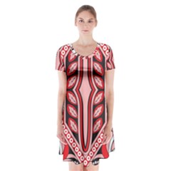 A Design Of A Red And White Pattern Short Sleeve V-neck Flare Dress by catchydesignhill