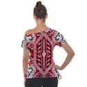 A Design Of A Red And White Pattern Off Shoulder Tie-Up T-Shirt View2