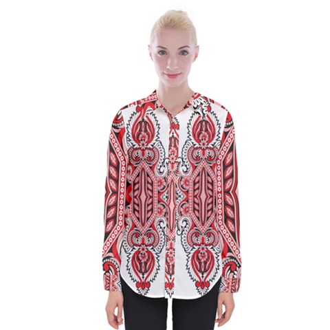 A Design Of A Red And White Pattern Womens Long Sleeve Shirt by catchydesignhill