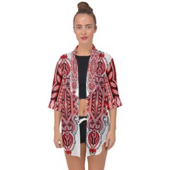 A Design Of A Red And White Pattern Open Front Chiffon Kimono by catchydesignhill