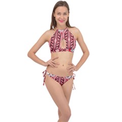 A Design Of A Red And White Pattern Cross Front Halter Bikini Set by catchydesignhill