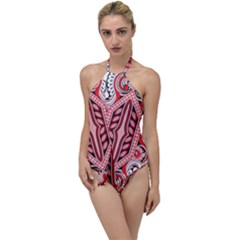 A Design Of A Red And White Pattern Go With The Flow One Piece Swimsuit by catchydesignhill