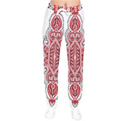 A Design Of A Red And White Pattern Women Velvet Drawstring Pants