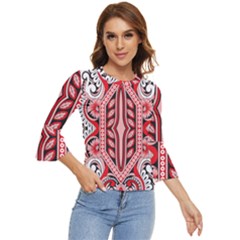 A Design Of A Red And White Pattern Bell Sleeve Top