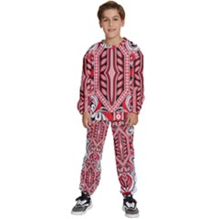 A Design Of A Red And White Pattern Kids  Sweatshirt Set