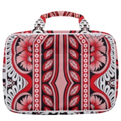 A Design Of A Red And White Pattern Travel Toiletry Bag With Hanging Hook by catchydesignhill