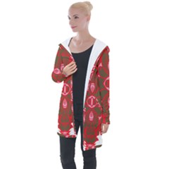 A Red And Brown Design On A White Background Longline Hooded Cardigan by catchydesignhill