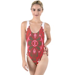 A Red And Brown Design On A White Background High Leg Strappy Swimsuit by catchydesignhill