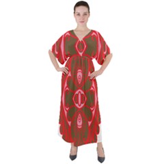 A Red And Brown Design On A White Background V-neck Boho Style Maxi Dress by catchydesignhill