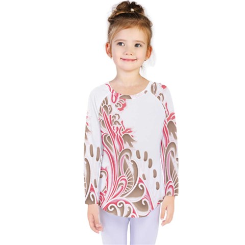 A Drawing Of A Bird With Flowers On It Kids  Long Sleeve T-shirt by catchydesignhill