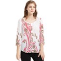 A Drawing Of A Bird With Flowers On It Chiffon Quarter Sleeve Blouse View1