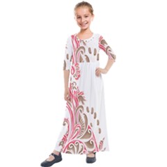 A Drawing Of A Bird With Flowers On It Kids  Quarter Sleeve Maxi Dress by catchydesignhill