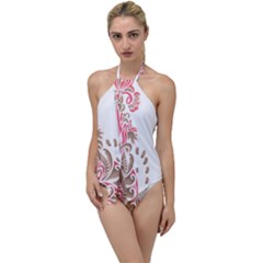 A Drawing Of A Bird With Flowers On It Go With The Flow One Piece Swimsuit by catchydesignhill