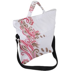 A Drawing Of A Bird With Flowers On It Fold Over Handle Tote Bag by catchydesignhill