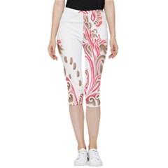 A Drawing Of A Bird With Flowers On It Inside Out Lightweight Velour Capri Leggings  by catchydesignhill