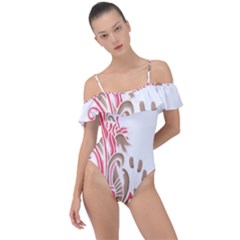 A Drawing Of A Bird With Flowers On It Frill Detail One Piece Swimsuit