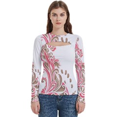 A Drawing Of A Bird With Flowers On It Women s Cut Out Long Sleeve T-shirt