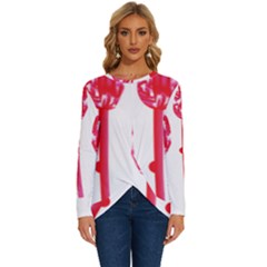 Three Pink Flowers With A Black Background Long Sleeve Crew Neck Pullover Top by catchydesignhill