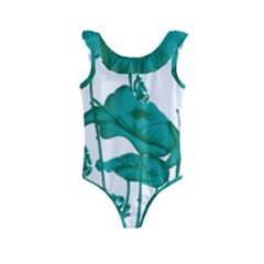 A Painting Of A Flower And A Fish On A Black Background Kids  Frill Swimsuit by catchydesignhill