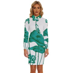 A Painting Of A Flower And A Fish On A Black Background Long Sleeve Shirt Collar Bodycon Dress by catchydesignhill