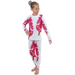 A Pair Of Red Leaves On A Black Background Kids  Long Sleeve Set 