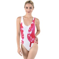 A Pair Of Red Leaves On A Black Background High Leg Strappy Swimsuit