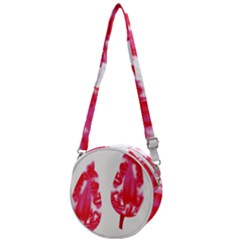 A Pair Of Red Leaves On A Black Background Crossbody Circle Bag by catchydesignhill