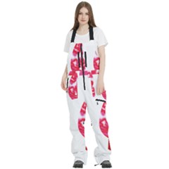 A Pair Of Red Leaves On A Black Background Women s Front Zip Ski And Snowboard Bib Pants by catchydesignhill