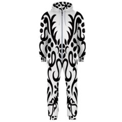 A Black And White Image Of An Ornate Design Hooded Jumpsuit (men)