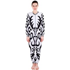 A Black And White Image Of An Ornate Design Onepiece Jumpsuit (ladies) by catchydesignhill