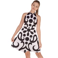 A Black And White Image Of An Ornate Design Sleeveless Halter Neck A-line Dress by catchydesignhill