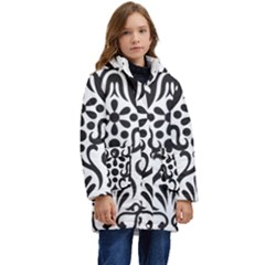 A Black And White Image Of An Ornate Design Kids  Hooded Longline Puffer Jacket by catchydesignhill