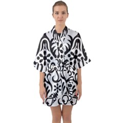 A Black And White Image Of An Ornate Design Half Sleeve Satin Kimono  by catchydesignhill