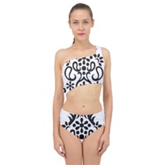 A Black And White Image Of An Ornate Design Spliced Up Two Piece Swimsuit by catchydesignhill