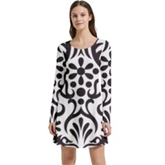 A Black And White Image Of An Ornate Design Long Sleeve Velour Skater Dress by catchydesignhill