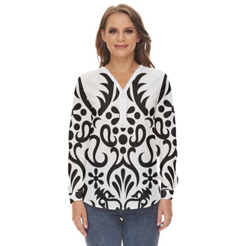 A Black And White Image Of An Ornate Design Zip Up Long Sleeve Blouse by catchydesignhill