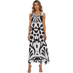 A Black And White Image Of An Ornate Design V-neck Sleeveless Wide Leg Pants Overalls by catchydesignhill