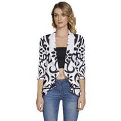 A Black And White Image Of An Ornate Design Women s 3/4 Sleeve Ruffle Edge Open Front Jacket by catchydesignhill