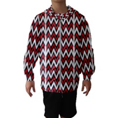 A Red And Black Zigzag Pattern On A White Background Kids  Hooded Windbreaker