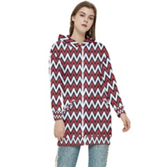 A Red And Black Zigzag Pattern On A White Background Women s Long Oversized Pullover Hoodie